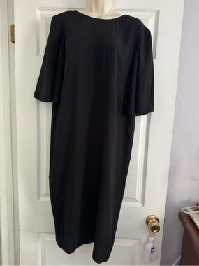 Classic Black Midi Dress with Flutter Sleeve Detail